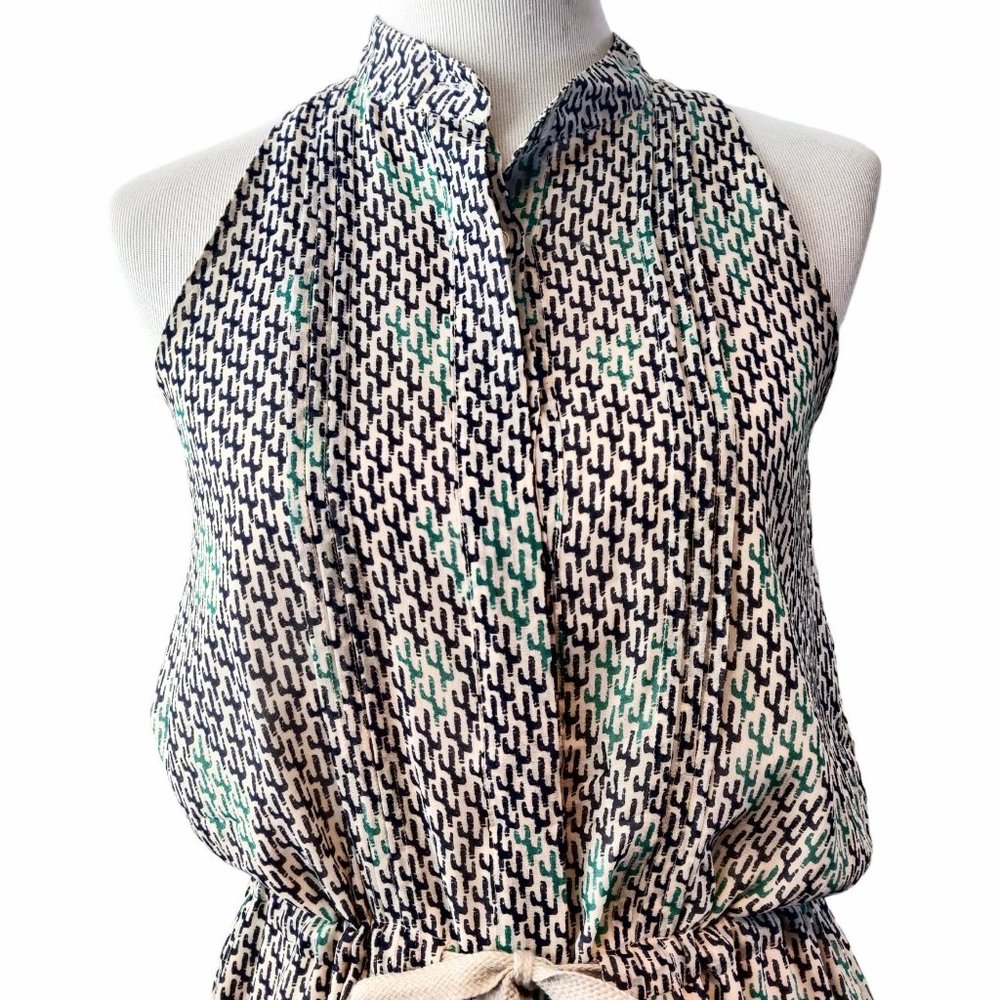 Sea New York Womens 2 Silk Cactus Print Sleeveless Tie Waist Tunic Mini Dress - Picture 5 of 10